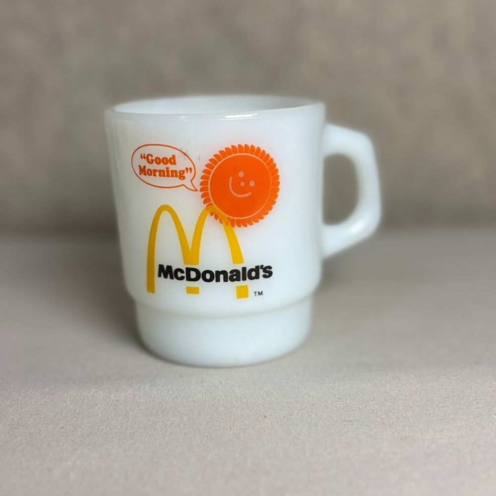 Fire-King McDonalds Mug Set 2 White Milk Glass Y2K Retro Good Morning Mug VTG - Picture 5 of 7